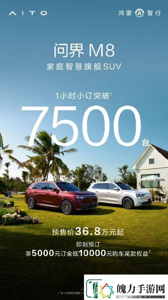 1小时小订突破7500台！问界M8预售价36.8万元起